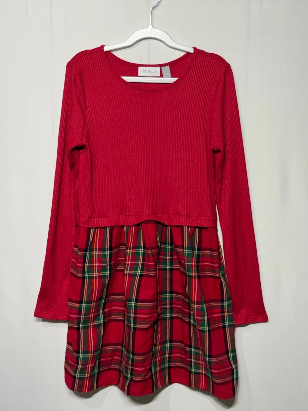 The Children's Place Red Long-Sleeve Knit Top with Red Plaid Skirt